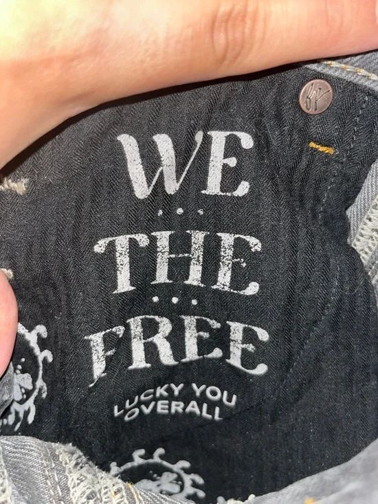 Free People Washed Black/Charcoal Denim Barrel Overalls - Picture 9 of 10